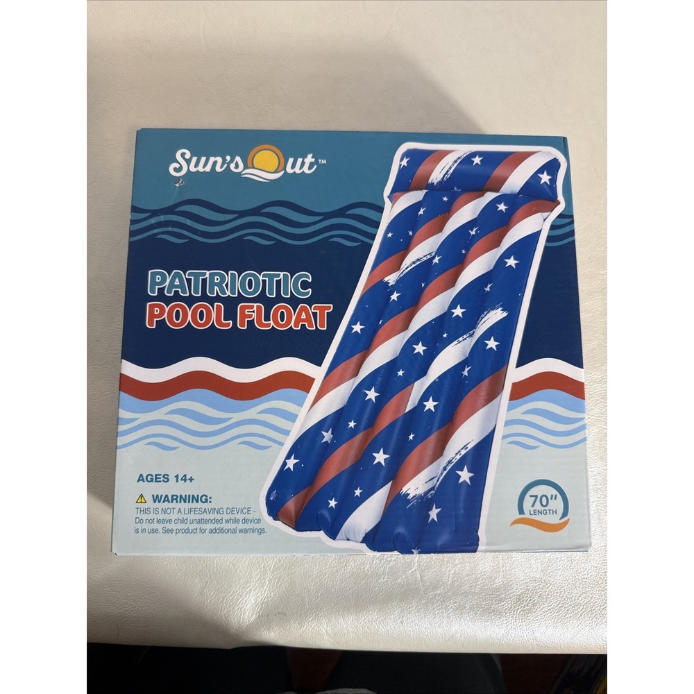 Sun's Out Pool Float Patriotic Inflatable Lounger Mattress Adult 70"
